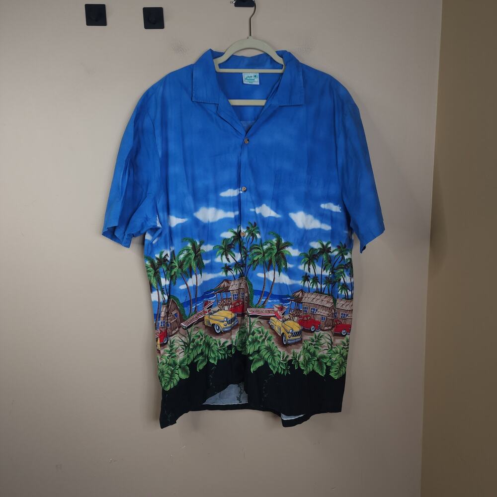 Jade Fashions Short Sleeve Sports Car Hawaiian Button Up Shirt Size XXXL